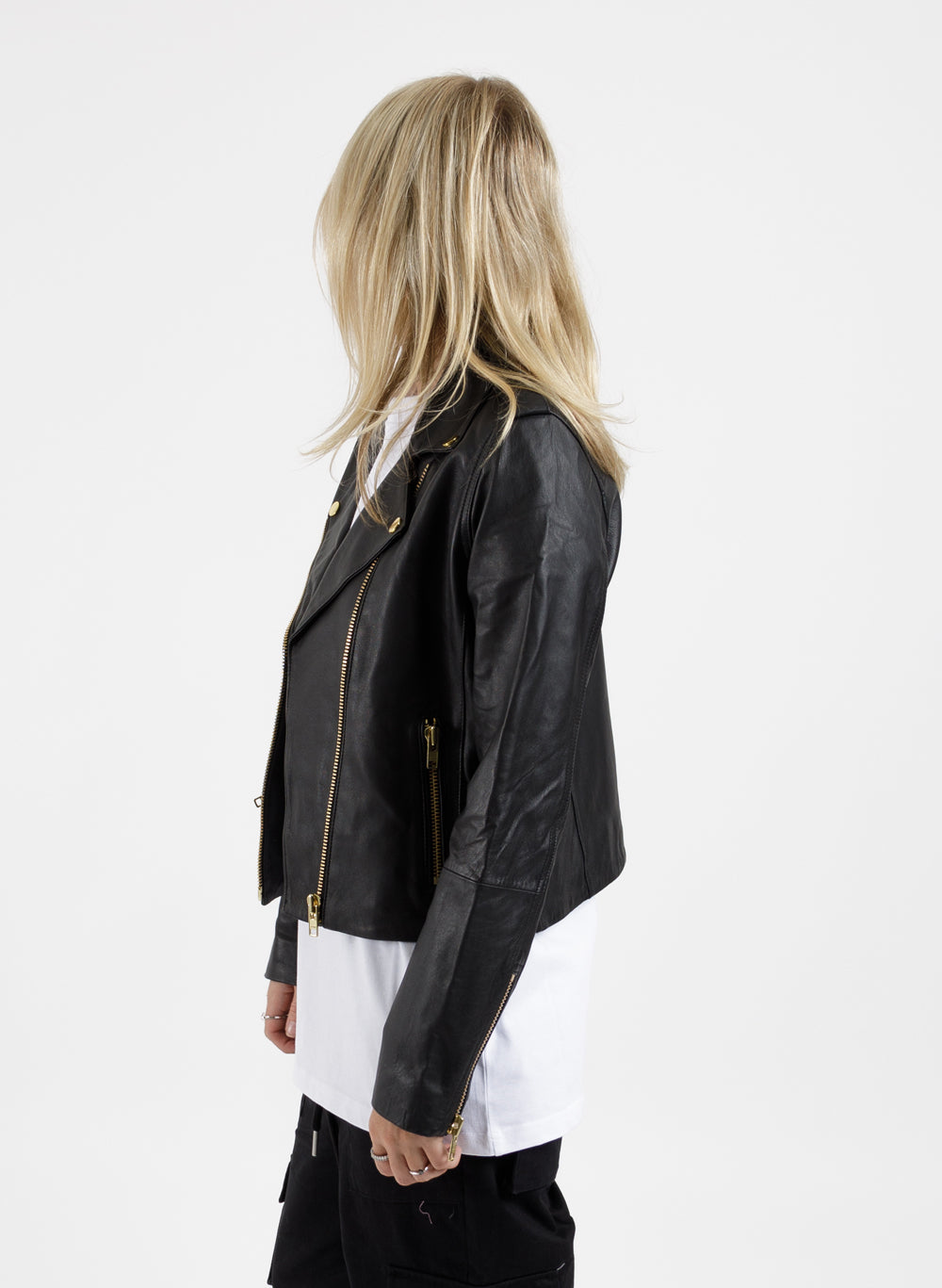 Leather jacket with gold zippers 2025