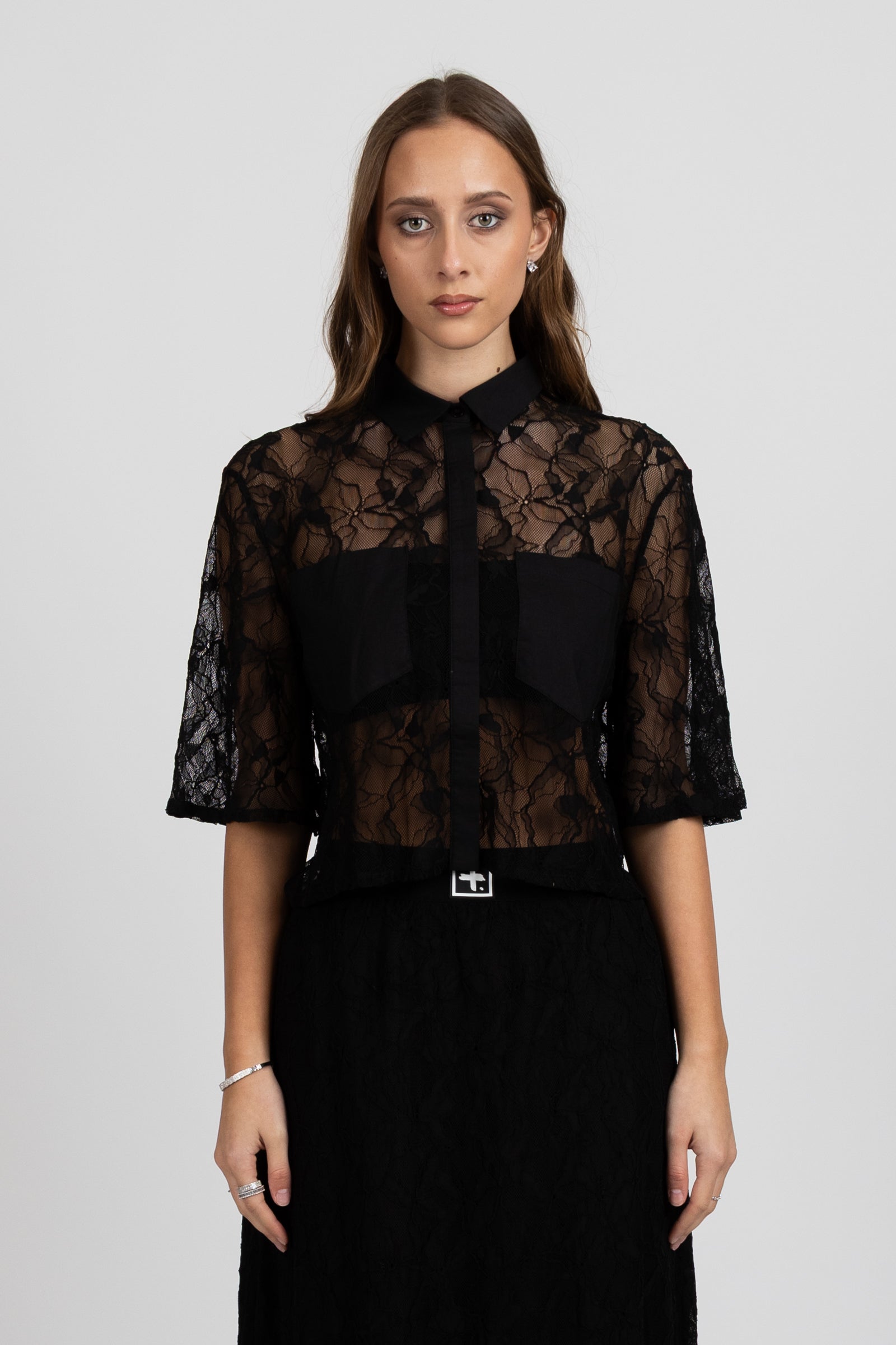 Eaphi TULLE LACE SHIRT ブラック TULLE LACE SHIRT