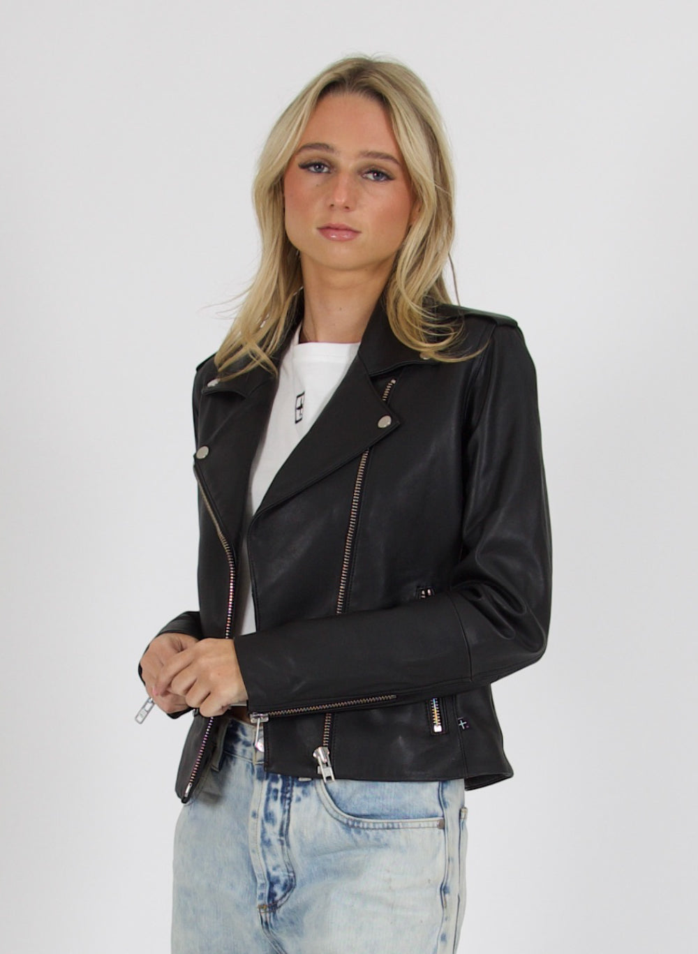 Leather Jacket - Black/Silver