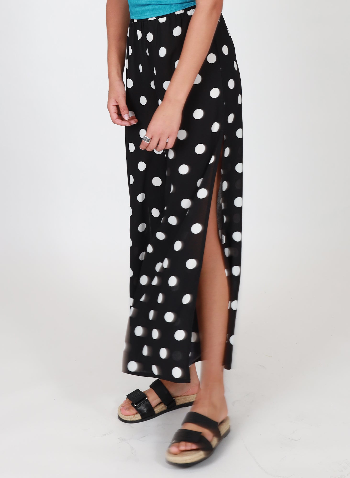 SPLIT PANT WITH DRAWSTRING WAIST POLKA FACE